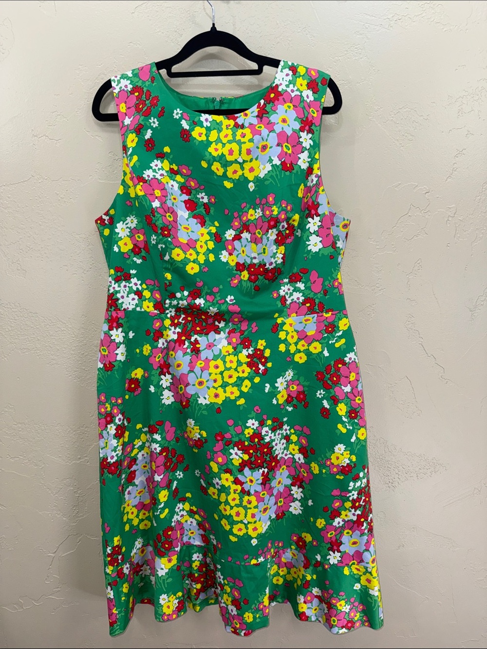 Talbots Floral Fit & Flare Dress Green Pink Cotton Stretch Size 12